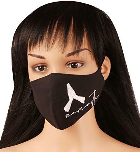 Touchstone Yoga theme embroidered 3 layer medium size cotton face masks reusable machine washable adjustable for men, women (Pack of 1). Black