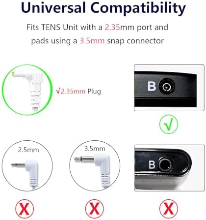 Durable TENS Lead Wires 2.35mm Shielded Plug TENS to 3.5mm Snap Electrode Wires for TENS Unit, VOVOU Standard Electrodes Wire Replacement for TENS EMS Massager Electric Muscle Stimulator(2 Packs)