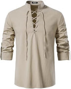 JEMITOP Men's Pure Cotton Retro Lace Up Shirts for Renaissance Pirate Medieval Viking