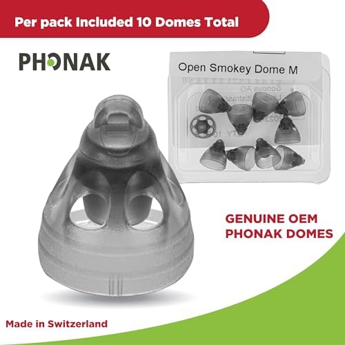Phonak Open Smokey Dome Medium (0.31 inch=8mm) 10 Domes, Genuine OEM Switzerland Replacement by Sonova, Hearing Aid Domes for Standard 2 Pin Receiver Accessories -1 Pack/10 Domes Total