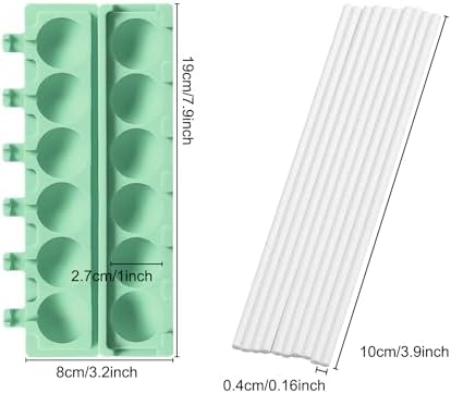 QELEG 2pcs Silicone Lollipop Molds with 100 Paper Sticks, 6-Capacity 3D Round Hard Candy Ice Ball Molds for DIY Chocolate Cake Pop