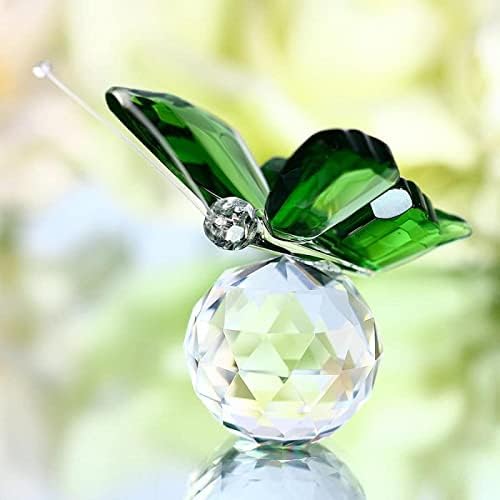 Crystal Butterfly Glass Craft, Natural Stones Animal Figurine,Home Desktop Decor Ornament, Wedding Souvenir Gifts1PCS (Green)