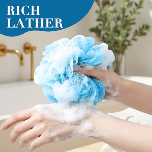 20 Pack Mini Loofah Sponge for Shower, Travel Size Bath Sponges Mesh Shower Puff Bath Pouf with Hanging Loop, Body Scrubber for Kids Women Men, 5 Colors Bath Sponges for Shower (20g)