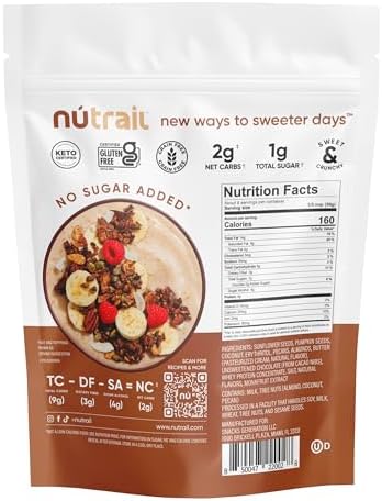 NuTrail Nut Granola Cereal, Dark Chocolate, No Sugar Added, Keto, Low Carb, Gluten Free, Grain Free, Healthy Breakfast 8 oz. 1 Count