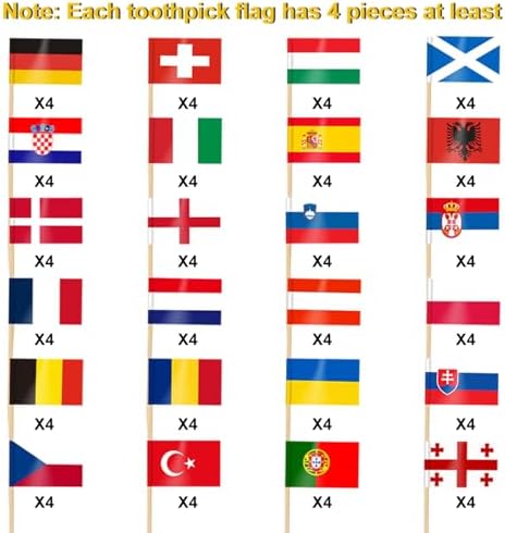AhfuLife 100 Pcs European 24 Countries Toothpick Flags, Mini European Flag Cupcake Toppers, Different Countries Flags Cocktail Picks for Eurovision Decorations Party Supplies
