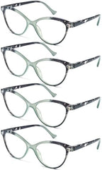 HEEYYOK Women Reading Glasses 4 Pack 1.00 Cateye Readers Glasses Reading Comfort Spring Hinge(4 Pack Color-C3, 1.00, x)