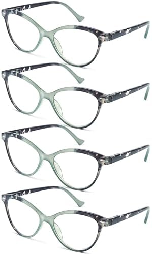 HEEYYOK Women Reading Glasses 4 Pack 1.00 Cateye Readers Glasses Reading Comfort Spring Hinge(4 Pack Color-C3, 1.00, x)