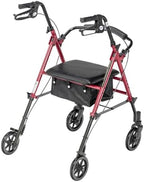 Drive Medical RTL10261RD Foldable Rollator Walker with Seat - Adjustable Handles and Seat, Red