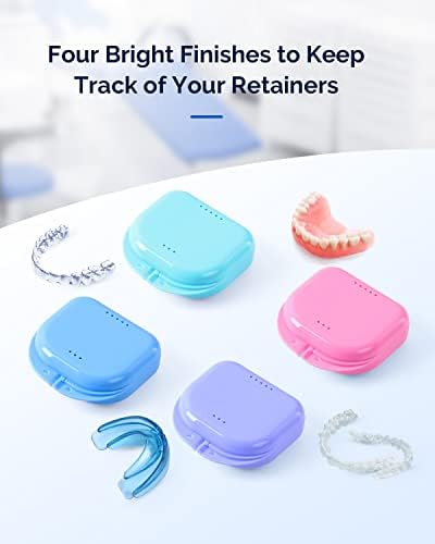 JMU Retainer Case with Vent Holes, Orthodontic Storage Case, Travel Box for Aligner & Mouth Guard (2 Pcs, Pink and Blue)