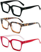 MMOWW Oversized Reading Glasses for Women 3 Pack Oprah Style Blue Light Blocking Computer Readers +1.5