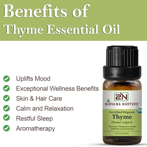 Thyme Essential Oil, USDA Certified Organic, 100% Pure Undiluted, Aromatherapy Oil for Diffuser, Hair & Skin Care