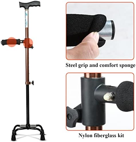 Tetrapod Walking Stick, 10 Heights Adjustable, Lightweight, Comfortable Hand Grip, Non-Slip Base, Telescopic Cane Walking Aid for Seniors Men Woman (Color : Brown-b)