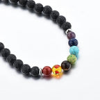 Pingyongchang 7 Chakra Beaded Stone Strand Necklaces for Women Men Luck Natural Black Rock Lava Gemstone Chokers Reiki Healing Stone Long Pendant Necklace Christmas Birthday Gifts-7 Chakra