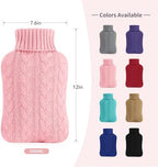 samply Hot Water Bottle with Knitted Cover, 2L Hot Water Bag for Hot and Cold Compress, Hand Feet Warmer, Ideal for Menstrual Cramps, Neck and Shoulder Pain Relief, Pink
