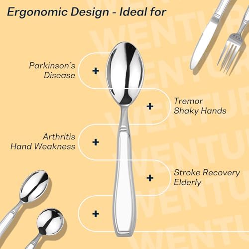 Weighted Utensils for Hand Tremors and Parkinsons, Arthritis, Weak Hand Grip - Weighted Silverware for Hand Tremors - Adaptive Utensils for Elderly - Parkinsons Aids for Living Parkinsons Gadgets Gift