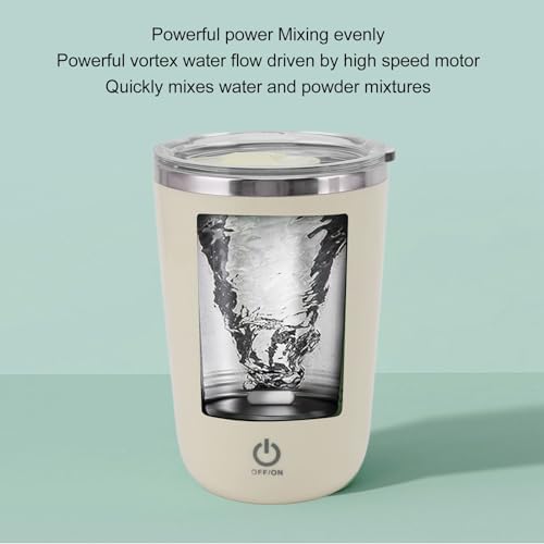 Shaker Bottle 11.8oz Electric Mixer Cup Stainless Steel Self Stirring Blender USB Rechargeable Coffee Mug for Sports, Workouts, Office(Light Yellow)