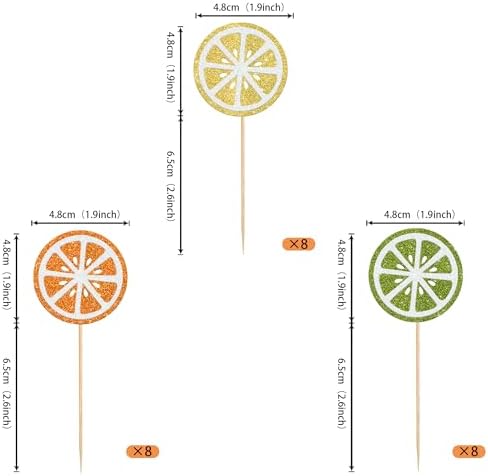 Rsstarxi 24 Pack Lemon Cupcake Toppers Lemon Party Decorations Glitter Summer Fruits Theme Lemonade Cupcake Picks for Baby Shower Boy Girl Birthday Party Cake Decorations Multi