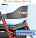 SOUNDFUSE Rollator Walkers for Seniors with Seat, Foldable Lightweight Rolling Walker with 8" Big PU Wheels, Ergonomic Seat, Dual Height Adjustment
