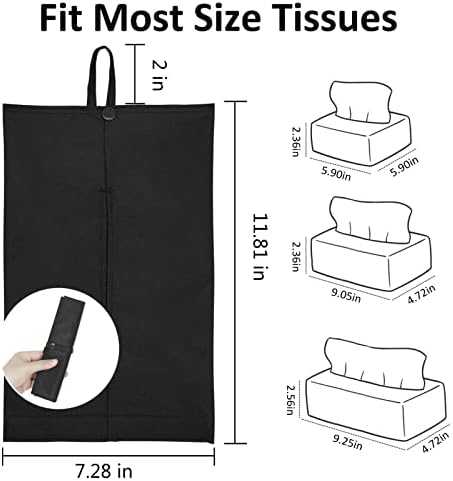 kakaforsa Black Toilet Paper Holder Travel Napkin Holder Reusable Tissue Holder Cloth Tissue Box Cloth Cover Hang Paper Towel Holder Tissue Box Cover Tissue Holder for Car Home Office Desk