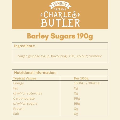 Charles Butler Barley Sugars 190g (6.7oz) | Handmade Old Fashioned Barley Sugar Candy Drops | Traditional British Hard Candy Gift Box | English Hard Boiled Sweets | Confectionery from England, UK