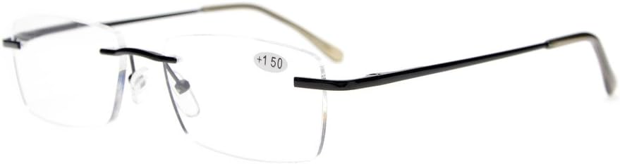 Eyekepper Mens Womens Spring Hinges Rimless Reading Glasses Black +1.75