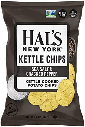Hal's New York Kettle Cooked Potato Chips, Sea Salt & Cracked Pepper, 2 Oz (Pack of 24)