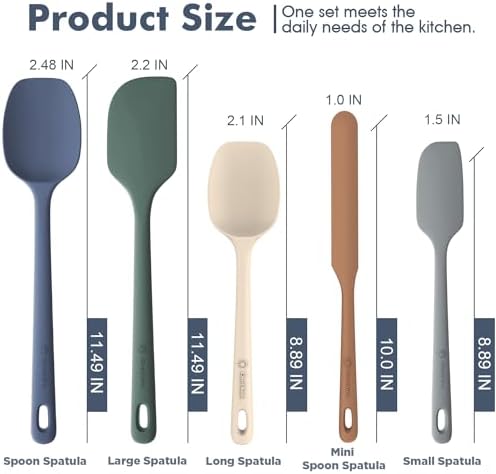 5 Pieces Silicone Spatula Set, Food Grade Rubber Spatula, Upgrade Strong Handle with Ergonomic Grip, Heat Resistant Up to 600°F for Nonstick Cookware, Cooking