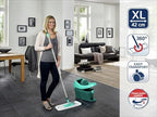 Leifheit Floor Cleaning Profi XL Mop and Bucket Set – 42 cm Microfibre Mop for Large Floors with 360° Joint, Foot-Pedal Wringing System, Heavy Duty 8 L Bucket, Easy Moist or Wet Cleaning, Turquoise