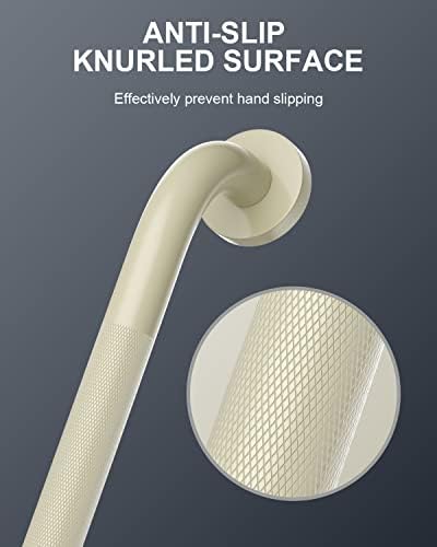 16 Inch Anti Slip Shower Grab Bar Handle Beige White, ZUEXT Stainless Steel Bathroom Grab Bar, Knurled Bathroom Balance Bar, Safety Hand Rail Support,Handicap Elderly Injury Senior Assist Bath Handle