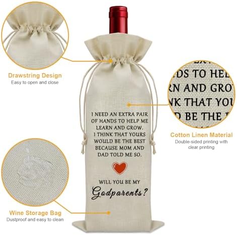 Sazuwu Godparents Proposal Gift Wine Bags for Wine Bottles Will You Be My Godparents Godmother Godfather Baptism Christening Gift from Godchild