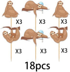 18pcs Glitter Sloth Cupcake Topper for Animal Theme Party Favors Decorations Men Women Happy Birthday Party Decor Supplies