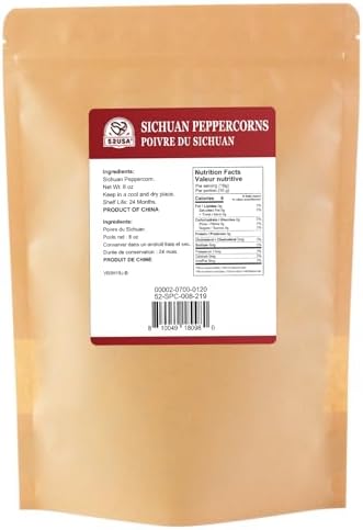 52USA Szechuan Peppercorns, Authentic Sichuan Peppercorns 8OZ, Mala Pepper, Unique Numbing, Essential for Mapo Tofu, Kung Pao Chicken, Asine Cusine, Sichuan Red Peppercorn, Whole Chinese Peppercorn