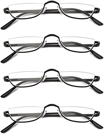 KoKoBin Half Reading Glasses - 4 Pairs Half Rim Metal Frame Glasses Spring Hinge Readers for Men and Women, Black 1.00