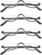 KoKoBin Half Reading Glasses - 4 Pairs Half Rim Metal Frame Glasses Spring Hinge Readers for Men and Women, Black 1.00