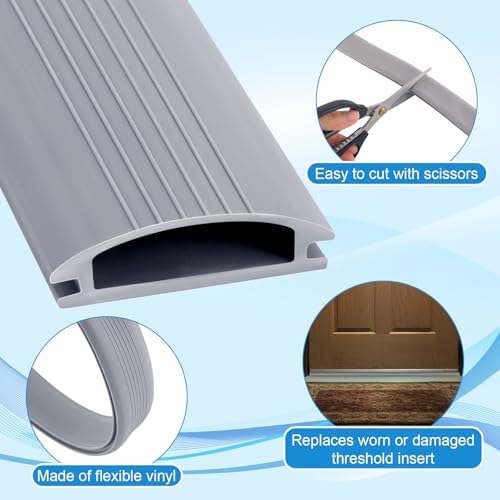 2 Pack 36 Inch Door Threshold Seal Vinyl Replacement Insert for Adjustable Height Aluminum Thresholds 1-5/16 x 3/8 Inch Gray Flexible Door Threshold Strip for Exterior Front Door Weather Stripping