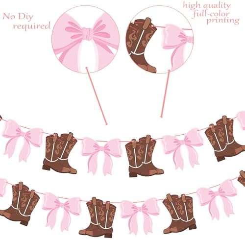 Boot or Bows Banner 2PCS Boots Or Bows Gender Reveal Party Decorations, Cowgirl Birthday Party Supplies Cowboy Gender Reveal Banner for Western Baby Shower Decor