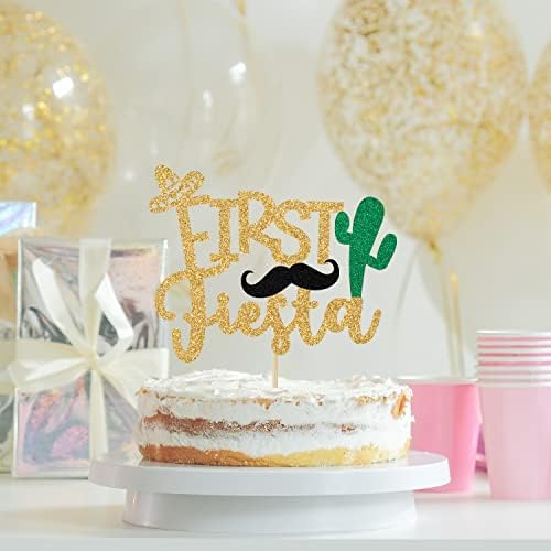 First Fiesta Cake Topper, Glittery Spanish UNO Cake Decor, It's My First Birthday, for Baby Boys Girls Happy 1st Birthday Party Decorations Supplies