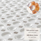 OTHWAY Bath Tub Shower Mat Non Slip, Bathtub Floor Liner Mats for Inside Shower Bathroom, Suction Cups and Drain Holes for Feet Scrubbing, Machine Washable, Soft on Feet, 35x16 Inch, White
