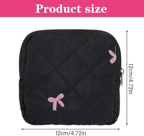 Portable Period Bags for Girls, Cute Bow Period Pouch for Pads Sanitary Napkins Small Tampons, Sanitary Napkin Storage Bag First Gifts for Girls (Black)