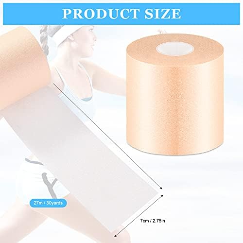 Nuanchu 30 Yards Pre-wrap Athletic Tape Pre Wrap Athletic Foam Underwrap Tape Foam Underwrap Bandage for Hair Soccer Sports Wrists Elbows Knees Ankles 2.76 Inches(Beige)