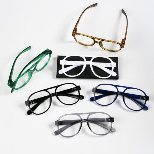 Eyekepper 6 Pack Oversize Pilot Blue Light Blocking Reading Glasses Metalless Screwless Spring Hinges Computer Readers