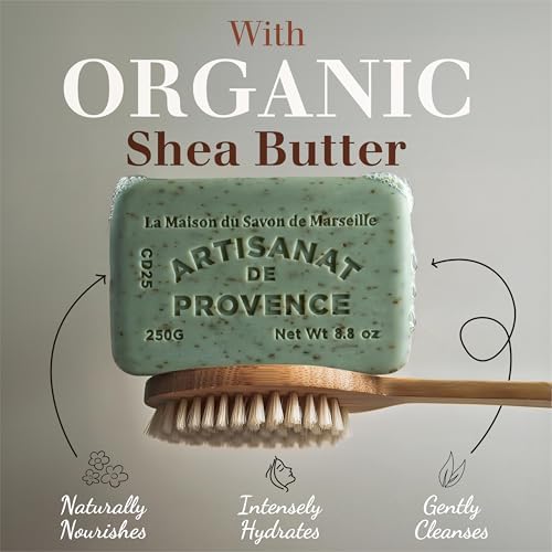 Exfoliating Lavender Soap Bars 3xPack – Enriched With Organic Shea Butter - 97% Natural Ingredients - Traditionally Made - French Milled in Provence - Gentle For Skin – 3x8.8 oz - La Maison Du Savon