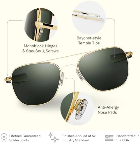 Randolph Eyewear Aviator Sunglasses for Women & Men – Non-Polarized & Polarized Lenses, 23k Gold UV Protection Sunglasses