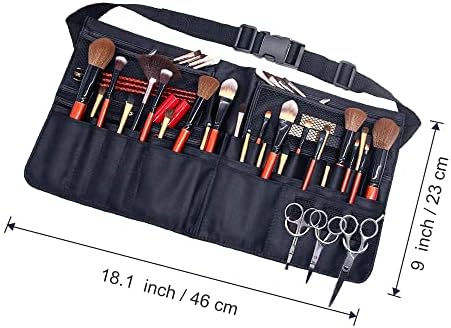 Artist Professional Portable Makeup Brush Waist Bag Case Foldable Fibre Cloth Cosmetic Brush Pouch Holder Multi Pockets with Belt Strap Bag (Brushes Not Included)