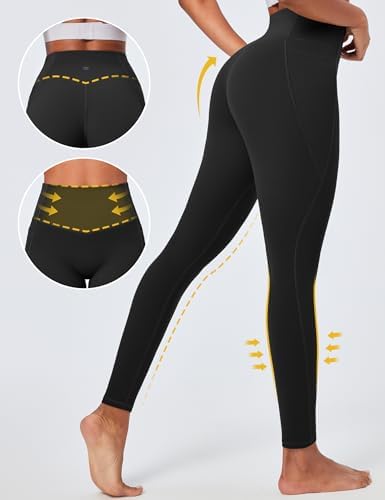Ewedoos Compression Leggings for Women Tummy Control Leggings with Pockets Workout High Waisted No Front Seam Yoga Pants Gym