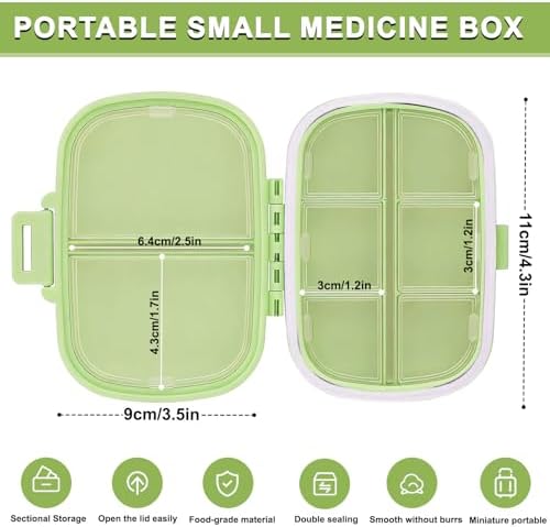 Travel Medicine Box with Compartments-Medicine Pill Organizer, Pill Dispenser for Daily Use, Compact Pills Case for Travel(Green)