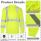 Amylove 4 Pcs Long Sleeve Safety Shirt High Visibility Reflective Construction Work Shirts for Men Women(XXXL,Yellow, Orange, Black, Blue)
