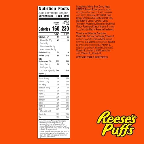 REESE'S PUFFS Breakfast Cereal, Chocolatey Peanut Butter Cereal, 11.5 oz