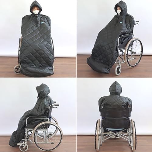 Waterproof Windproof Winter Wheelchair Full Body Warm Blanket, Fleece Lined Wheelchair Cosy Cover with Hood Rain Coat Poncho Cover for Adults Wheelchair Users Full Body Protection Blanket
