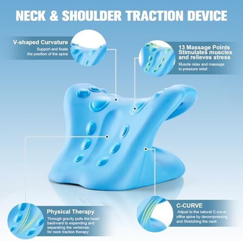 Neck Stretcher and Cervical Traction Device, Relaxer for TMJ Pain and Shoulder Pain Relief, Cervical Traction Device Pillow, Spine and Neck Corrector(Blue)